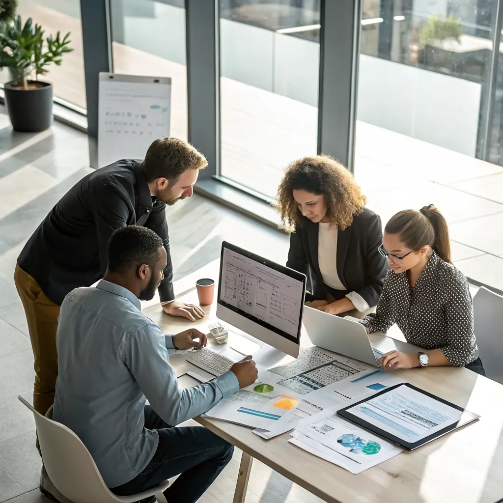 Professional translation team collaborating